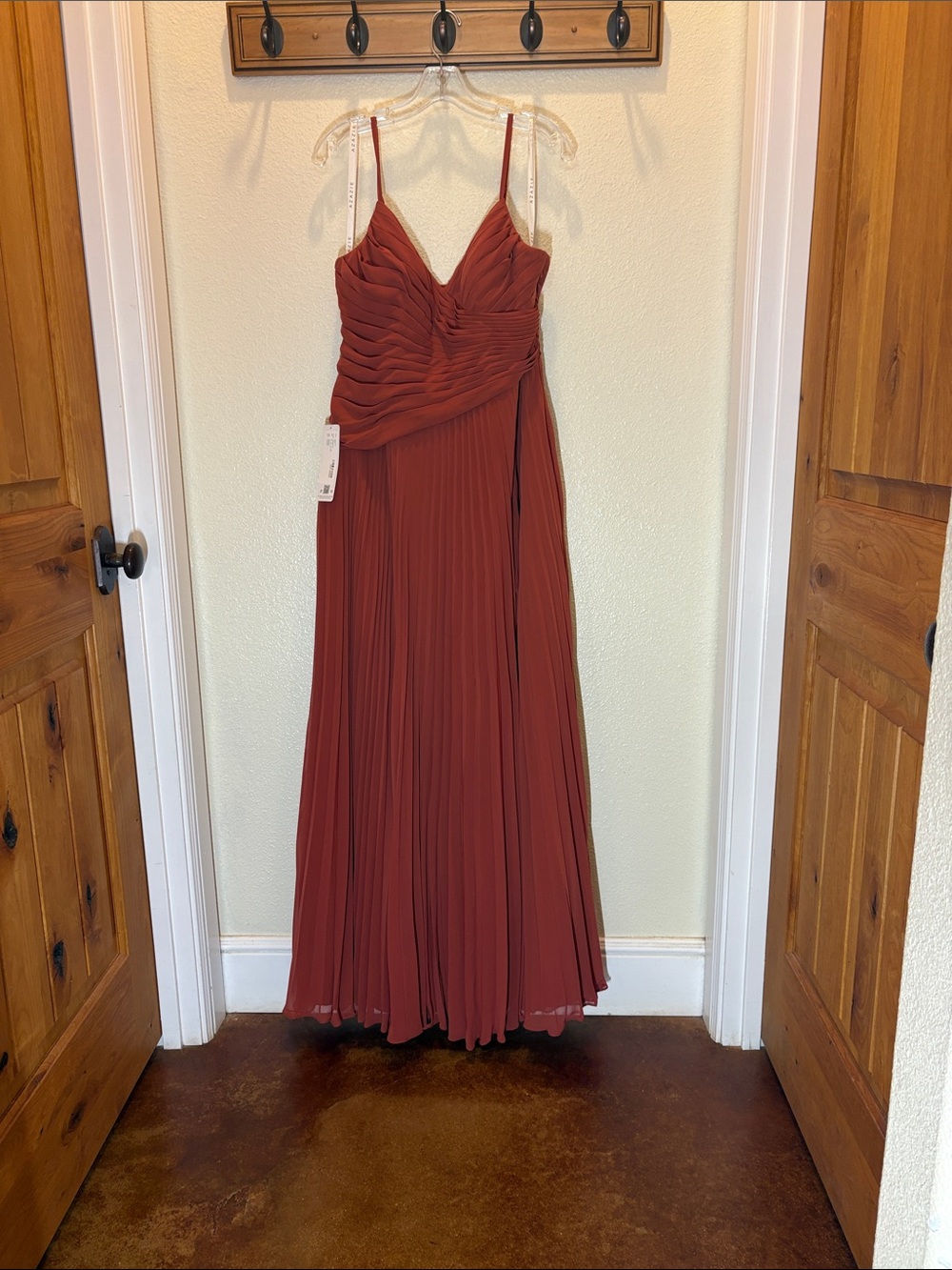 Azazie terracotta Spaghetti-Strap Pleated Maxi Dress